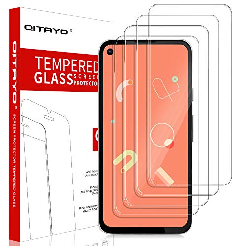 QITAYO, 4 Pack, Protector de Pantalla Google Pixel 4A, [Dureza 9H] [Fácil instalación] [HD Clear] [Anti-Burbujas] Google Pixel 4A Cristal Templado