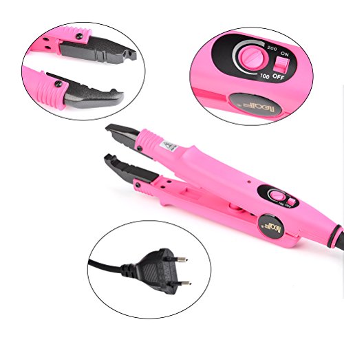 QLOUNI Plancha de Calor Profesional para la Extensión del Pelo de las Extensiones de Cabello de Hierro (Rosa)