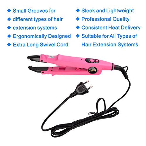 QLOUNI Plancha de Calor Profesional para la Extensión del Pelo de las Extensiones de Cabello de Hierro (Rosa)