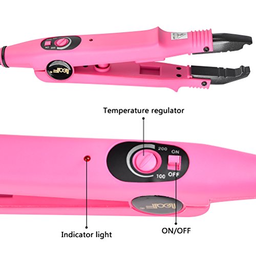 QLOUNI Plancha de Calor Profesional para la Extensión del Pelo de las Extensiones de Cabello de Hierro (Rosa)