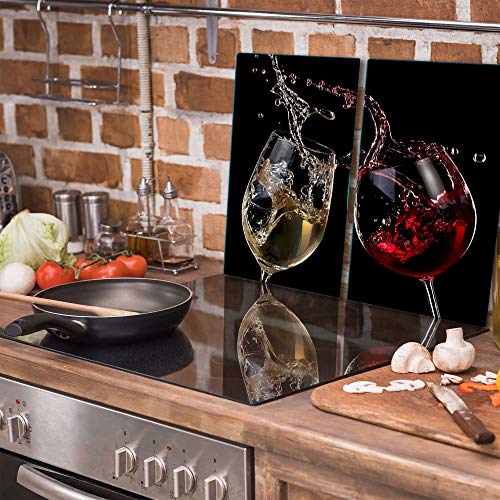 QTA - Placa protectora de vitrocerámica 2 x 30 x 52 cm 2 piezas cocina eléctrica universal para inducción protección contra salpicaduras tabla de cortar de vidrio templado como decoración Vino