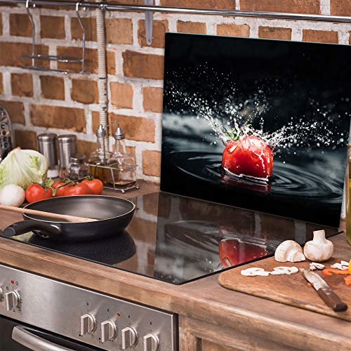 QTA - Placa protectora de vitrocerámica 60 x 52 cm 1 pieza cocina eléctrica universal para inducción protección contra salpicaduras tabla de cortar de vidrio templado como decoración Tomate