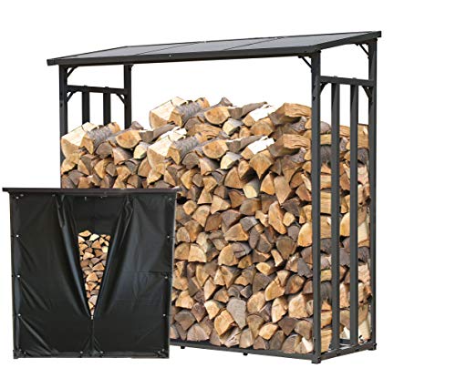 QUICK STAR Metal Chimenea Madera Estante Antracita XXL 185 x 70 x 185 cm Jardín Prinidor Refugio de 2,3 m³ de Madera Almacenamiento apilables Ayuda Exterior con protección contra el clima Negro