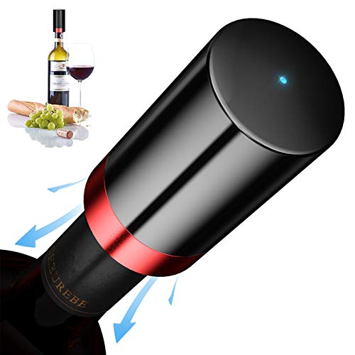 Quntis Tapón Vino Vacio Electrico, Tapón Botella Vino con Luz LED de Indicación, Expulsar el Aire Automáticamente para Sabor Fresco, Detección Inteligente de Presión Interior, Tapón Vino 4.3x8.0cm