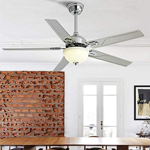 qwert - Ventilador de techo de acero inoxidable, moderno, iluminación LED para el salón (color: mando a distancia, tamaño: 52 pulgadas)