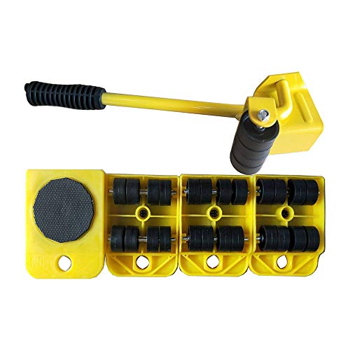 QYHSS 5 Unids/Set Heavy Duty Furniture Mover, 1 Barra de elevación y 4 Rodillos móviles para Muebles, 360 Grados Rotativos, para 150 KG / 330 LB (Amarillo)