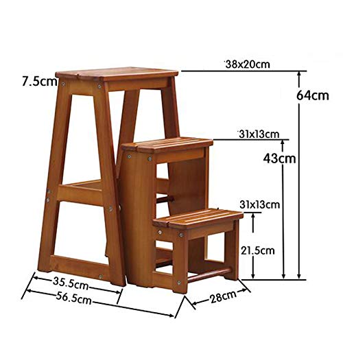 QYSZYG Escalera escalonada Taburete escalón de tres pisos Toda escalera de madera maciza de tres peldaños Escalera plegable para el hogar Se puede contratar una silla de escalera de doble uso Taburete