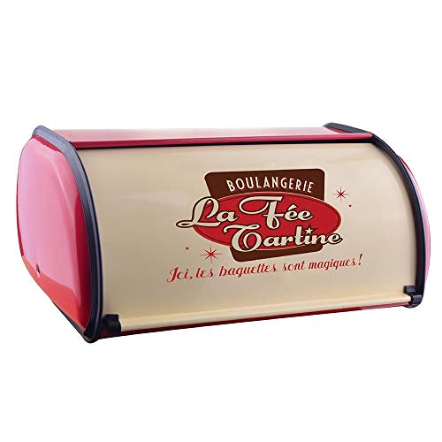 QYWJ Metal Pan Caja, Panera para Cocina con Tapa de Rollo, Elegante Caja Retro Antideslizante para almacenar Pan Postre Comida, Gran Capacidad - 13.9 * 9.1 * 5.7 Pulgadas