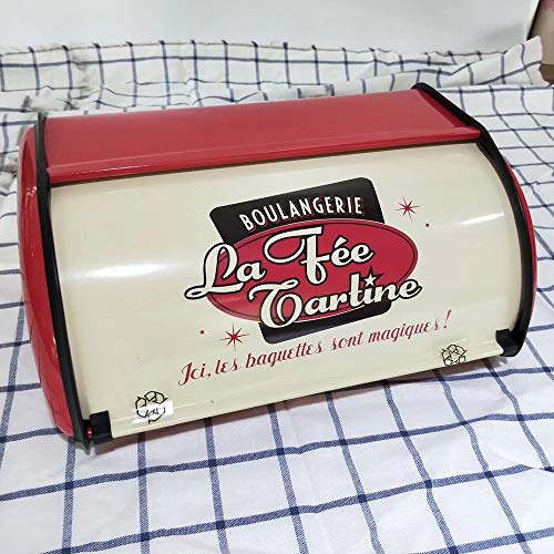 QYWJ Metal Pan Caja, Panera para Cocina con Tapa de Rollo, Elegante Caja Retro Antideslizante para almacenar Pan Postre Comida, Gran Capacidad - 13.9 * 9.1 * 5.7 Pulgadas