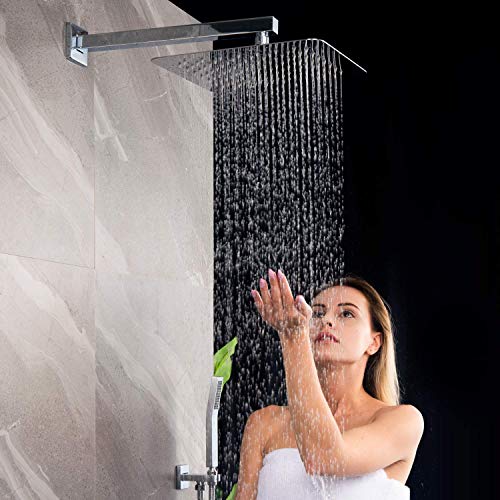 Rainsworth Sistema de Ducha – Cromo Grifos de Ducha Empotrados Set – Tecnología de inyección de Aire – Cabeza de Ducha Cuadrada de 10 Pulgadas – Fácil instalación – Acero Inoxidable y Latón