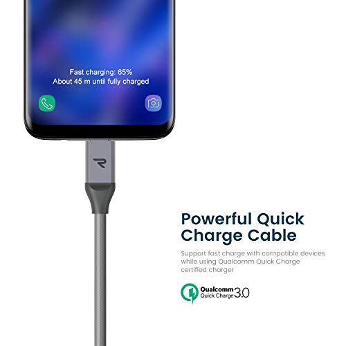 RAMPOW Cable USB Tipo C [2M/2 Unidades] - Cable USB C Trenzado de Nylón Cargador Rápido-GARANTÍA de por Vida-Compatible con Samsung S8/S9/Note 9, LG V20/G6/G5, ChromeBook Pixel-Gris