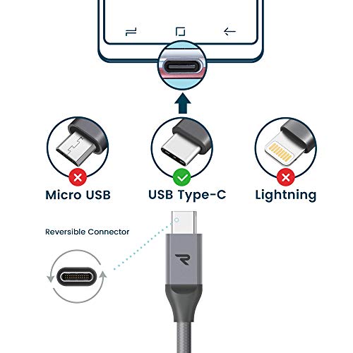 RAMPOW Cable USB Tipo C [2M/2 Unidades] - Cable USB C Trenzado de Nylón Cargador Rápido-GARANTÍA de por Vida-Compatible con Samsung S8/S9/Note 9, LG V20/G6/G5, ChromeBook Pixel-Gris