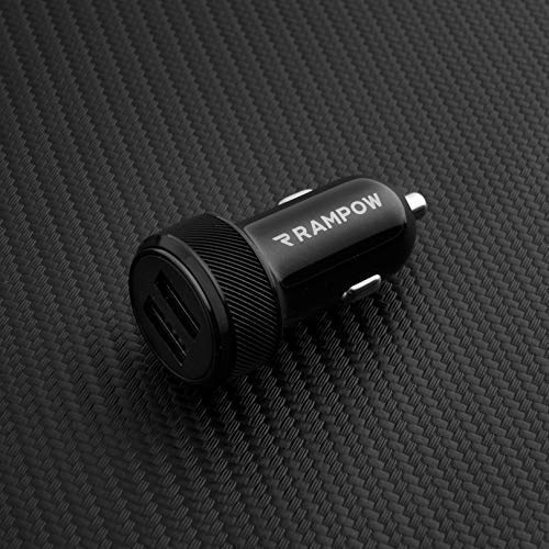 RAMPOW Cargador de Coche Doble Puerto con LED, 24W 4.8A Cargador de Coche fácil de Cargar, Cargador de Coche para teléfonos y tabletas, iPhone, Samsung, LG, HTC, Sony, Huawei, Xiaomi y más - Negro