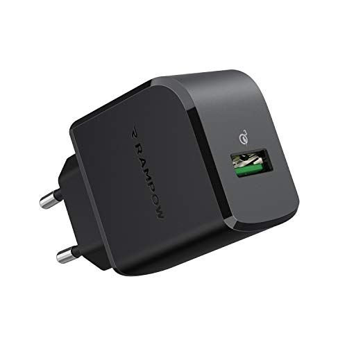 RAMPOW Cargador USB 19.5W Cargador de Red con Quick Charge 3.0 Cargador USB Pared Cargador Móvil para Teléfonos y Tabletas, iPhone, iPad, Samsung, LG, HTC, Sony, Huawei, Xiaomi y más - Negro