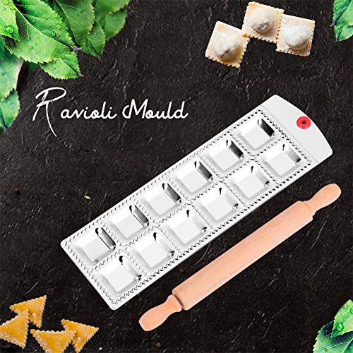 Ravioli Maker Mold, juego de sellos para hacer pasta con un rodillo fácil bandeja con borde cuadrado cortador marco 12 Square Shape