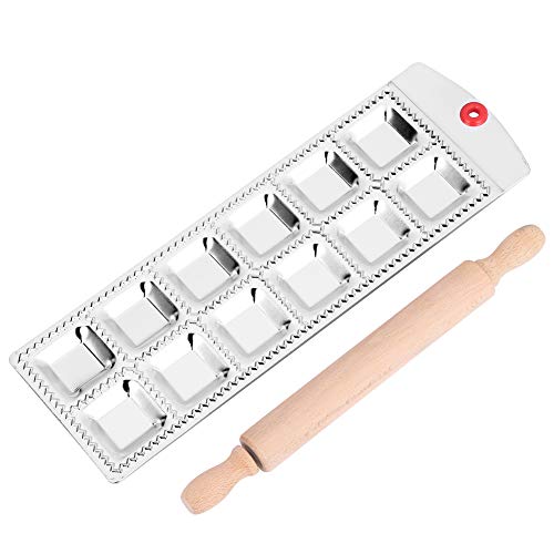 Ravioli Maker Mold, juego de sellos para hacer pasta con un rodillo fácil bandeja con borde cuadrado cortador marco 12 Square Shape