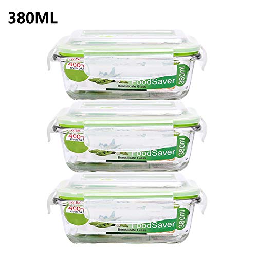 Recipientes de vidrio para almacenamiento de alimentos con tapas, herméticos, 100% a prueba de fugas, aptos para microondas, horno, lavavajillas y congelador, sin BPA, paquete de 380 ml-3