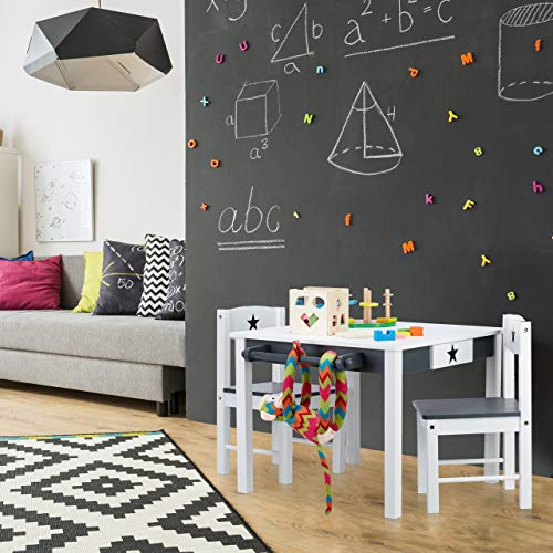 Relaxdays 10022744 Mobiliario Infantil Star, Mesa y sillas de Madera, Zona de Actividades, Unisex, Estrella, Blanco y Gris, DM, 48 x 68 x 60 cm