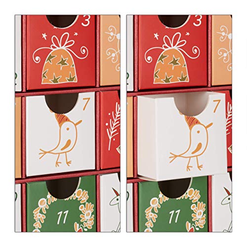Relaxdays, 32,5 x 22 x 5,5 cm Calendario Adviento para Rellenar 24 Cajas, Cartón, Multicolor, Diseño