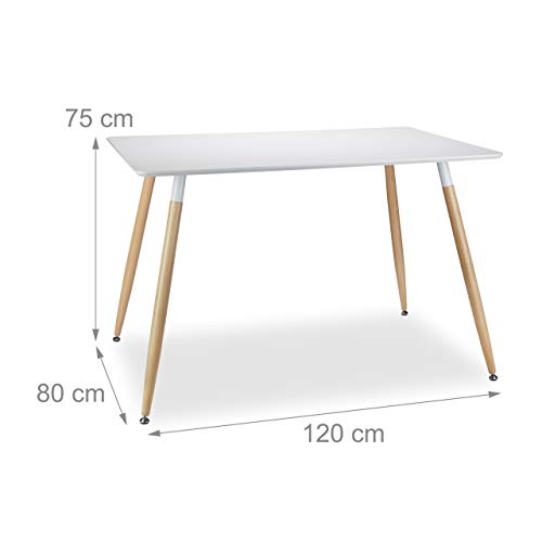 Relaxdays, 75 x 120 x 80 cm, Blanco Mesa Comedor Rectangular Arvid, Mesita Cocina, DM-Madera-Metal