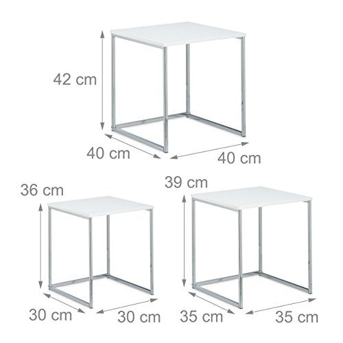 Relaxdays – Conjunto de 3 mesas auxiliares, madera y metal, diseño moderno, 42 x 40 x 40 cm, se pueden colocar uno sobre otro, color blanco