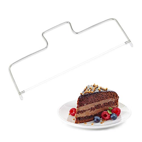 Relaxdays Cortador de pasteles, 2 alambres, Altura ajustable, Apto para lavavajillas, 34 cm, Plateado