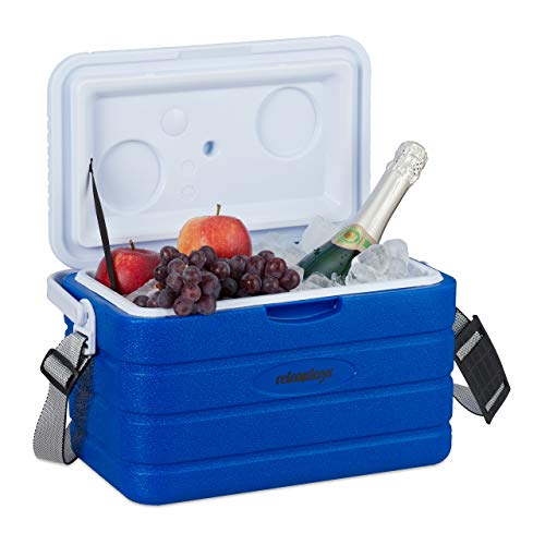 Relaxdays Nevera Portátil, Refrigerador Playa, Camping, sin Electricidad, Plástico, 10 l, 22,5 x 37,5 x 23 cm, Azul