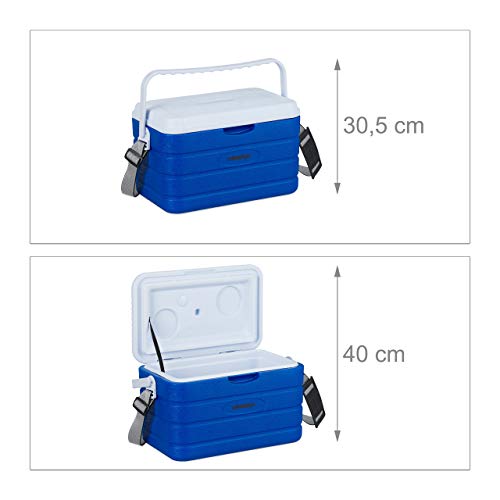 Relaxdays Nevera Portátil, Refrigerador Playa, Camping, sin Electricidad, Plástico, 10 l, 22,5 x 37,5 x 23 cm, Azul