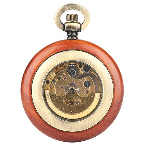 Reloj de bolsillo de madera de caoba para hombres, relojes de bolsillo mecánicos de cuerda automática antiguos para hombre, reloj colgante natural cadena de eslabones para amigos