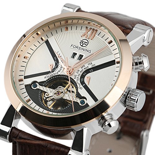 Reloj mecánico automático para hombre, esfera blanca, cuero marrón, estilo clásico, fecha automática