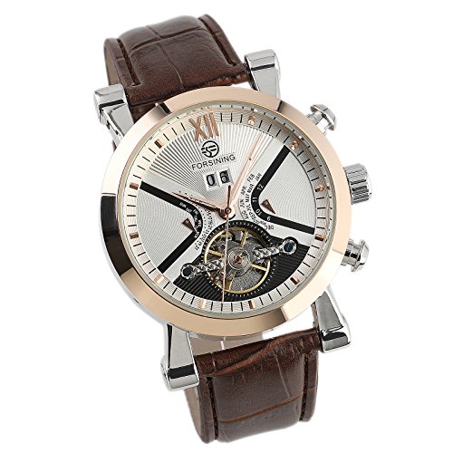 Reloj mecánico automático para hombre, esfera blanca, cuero marrón, estilo clásico, fecha automática