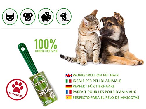 remake 95% con Plástico Reciclado. Rodillo Adhesivo (16 Rodillos + 2 Mangos). Recoger Pelo Perros y Gatos. Hojas Extra Adhesivas. Adecuado para Cabello, Polvo, Ropa, Asientos, sofás