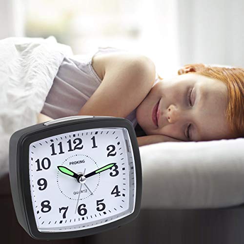 REN Deal Despertador Analógico de Viaje,Reloj de Alarma para Niños Pequeño Tamaño con Pilas Que no Hace Tictac Posponer Funciones de luz Reloj de Mesa de Noche Reloj Despertador (Negro-Nuevo)