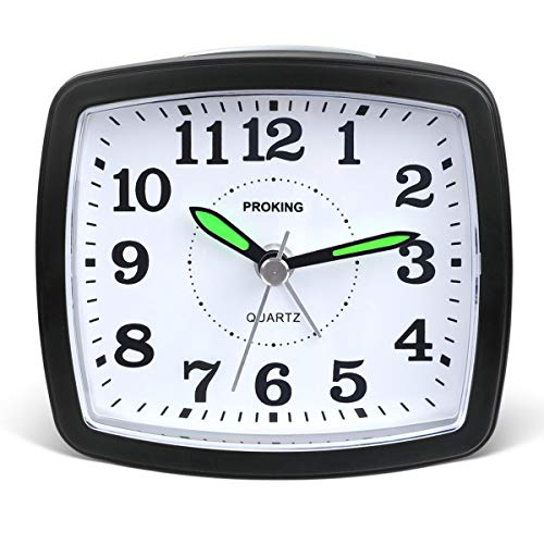 REN Deal Despertador Analógico de Viaje,Reloj de Alarma para Niños Pequeño Tamaño con Pilas Que no Hace Tictac Posponer Funciones de luz Reloj de Mesa de Noche Reloj Despertador (Negro-Nuevo)