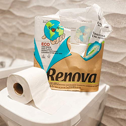 Renova Papel Higiénico 100% Recycled - 9 Rollos 100% Reciclados & Envueltos en Papel Sin Plásticos