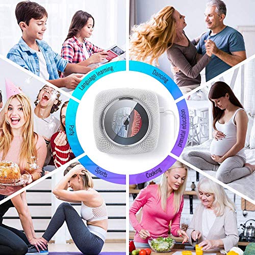 Reproductor de CD portátil, audio en la pared con Bluetooth, altavoz Hi-Fi, radio FM, reproductor de música MP3, conector de auriculares de 3,5 mm, AUX, regalo para niños