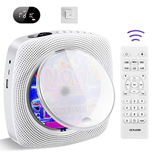 Reproductor de CD portátil, audio en la pared con Bluetooth, altavoz Hi-Fi, radio FM, reproductor de música MP3, conector de auriculares de 3,5 mm, AUX, regalo para niños