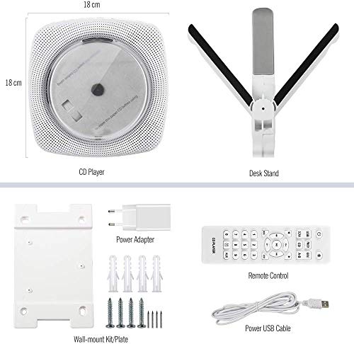 Reproductor de CD portátil, audio en la pared con Bluetooth, altavoz Hi-Fi, radio FM, reproductor de música MP3, conector de auriculares de 3,5 mm, AUX, regalo para niños