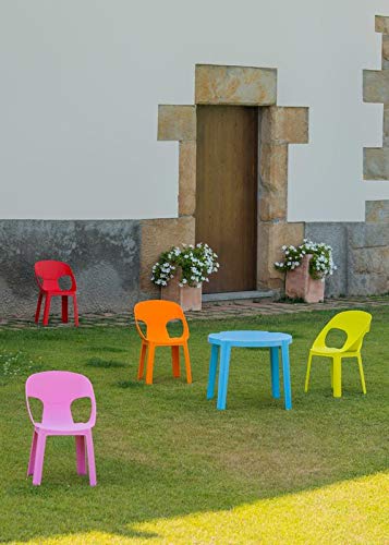 resol Rita set infantil para interior, exterior, jardín - 1 Mesa Roja + 4 Sillas Rosa/Naranja/Azul/Lima