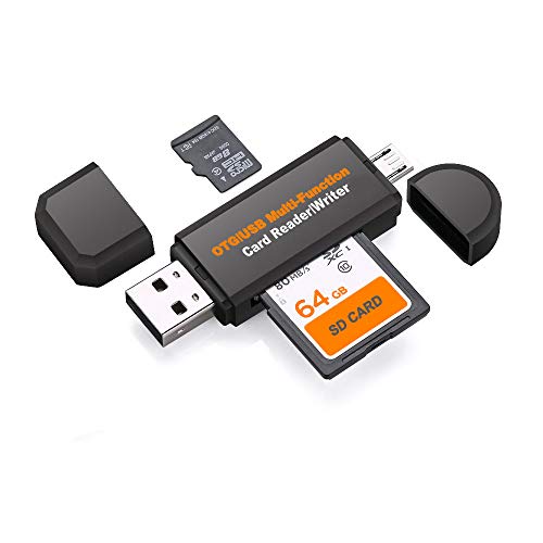 REY Adaptador OTG USB y Micro USB Multifunción con Lector de Tarjetas de Memoria SD y Micro SD