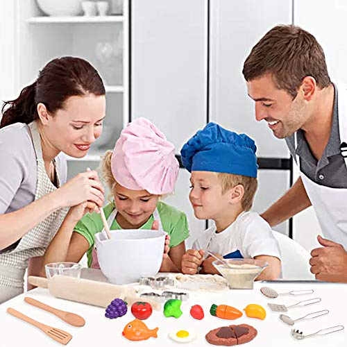 Rigrer Juguetes de simulación de Cocina, con ollas y ollas de Acero Inoxidable, Utensilios de Cocina, Delantal y Gorro de Chef, Kit de Corte de Verduras, Adecuado para niños, niños pequeños-31 Piezas