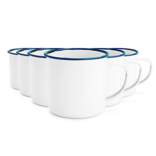 Rink Drink Taza para Espresso - Esmalte Blanco Tradicional y Borde Azul - 150 ml - Pack de 6