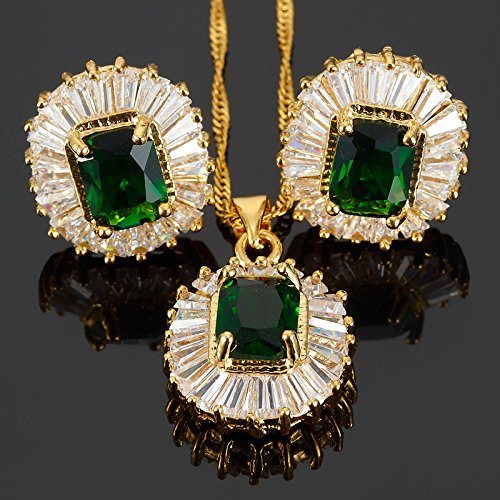 Rizilia Conjunto de Joyas Colgante con 45cm(18") Cadena & Stud Pendientes Corte Rectangular Piedras Preciosas Circonita CZ [Esmeralda Verde] en 18K Chapado en Oro Amarillo, Elegancia Moderna