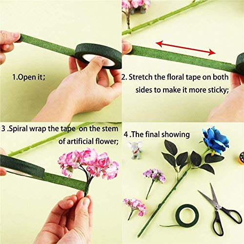 Rmeet Cinta Floral,Verde Cinta de Tallo 6 Pack Floristería Cinta del Tallo Cinta Adhesiva Tape para Flores Artificiales Boda Decoraciones Ramo Artesanía 12MM 30 Yard/Roll