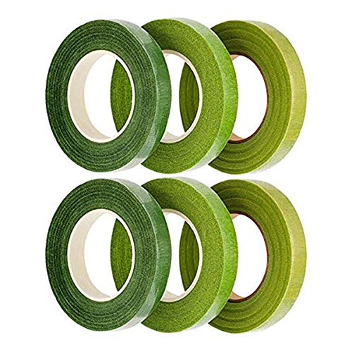 Rmeet Cinta Floral,Verde Cinta de Tallo 6 Pack Floristería Cinta del Tallo Cinta Adhesiva Tape para Flores Artificiales Boda Decoraciones Ramo Artesanía 12MM 30 Yard/Roll