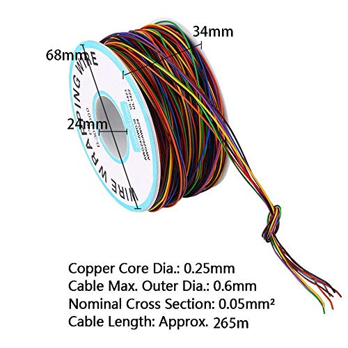 Rollo de Cable de Colores,Cable de Embalaje de Prueba de Aislamiento Cable de Cobre Estañado 30AWG P/N B-30-1000,para Placa Base Portátil Prueba Electrónica