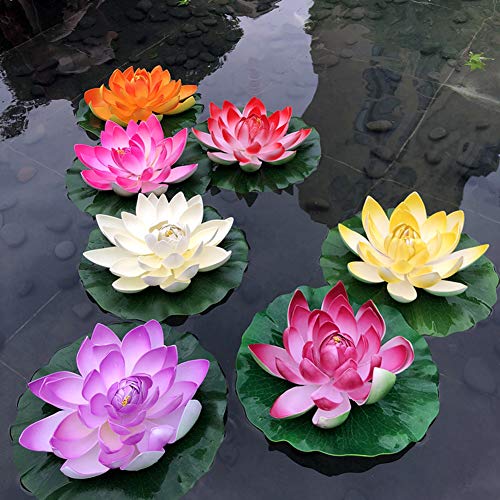 Romote Lirio Agua Artificial Flotante Estanque, a Prueba de Agua Flor Loto, Nenúfares Realistas Planta Pequeña (Juego de 4) Artificial Flores Artificiales Flotantes