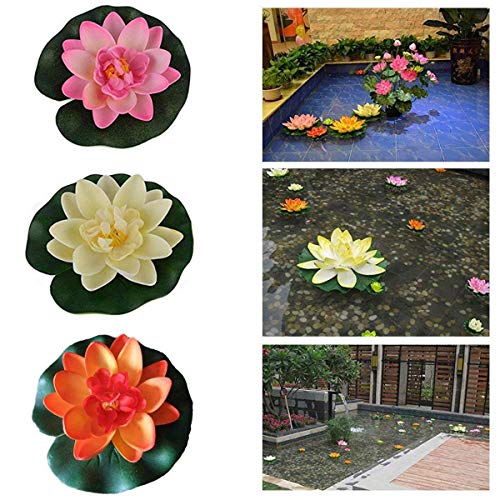 Romote Lirio Agua Artificial Flotante Estanque, a Prueba de Agua Flor Loto, Nenúfares Realistas Planta Pequeña (Juego de 4) Artificial Flores Artificiales Flotantes