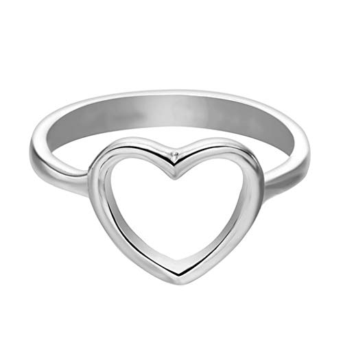 rongweiwang en Forma de corazón Hueco de Las Mujeres Anillo de aleación en Forma de Porro Ajustable Mujer Mujer Girl Girl Accesorios de joyería, Plata