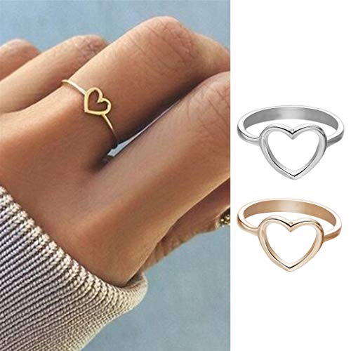 rongweiwang en Forma de corazón Hueco de Las Mujeres Anillo de aleación en Forma de Porro Ajustable Mujer Mujer Girl Girl Accesorios de joyería, Plata